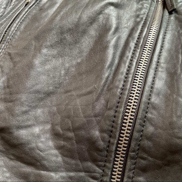 Lucky Brand Moto black leather jacket damaged sleeve fall winter layering - Picture 13 of 16
